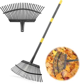 Euijoip 445017472496 65 Inch Leaf Rake For Gardening Adjustable Long Handle With 25 Metal Tines 18 Wide