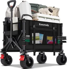 Lll-666 Eusuncaly Collapsible Wagon Carts Folding Cart With All Terrain Black