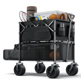 Everyfun 198168487693 Foldable Wagon Cart 480lbs Double Decker Beach Carts With Big Wheels&si