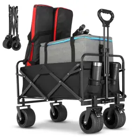 Evliquil 977261246659 Beach Wagon Collapsible Foldable Cart With Big Wheels Utility