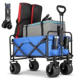 Evliquil 977261246666 Beach Wagon Collapsible Foldable Cart With Big Wheels Utility