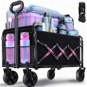Ctx-360 Exovyn 607607005461 Folding Utility Wagon Cart With Wheels 360lbs 2 Drink Holders