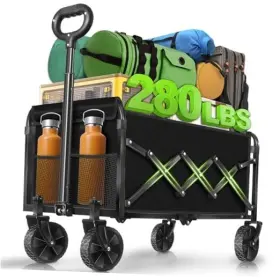 Wagon002101 Exovyn Wagons Carts Foldable 280lbs Heavy Duty Collapsible Wagon Cart With Black