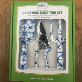 Expert Gardener 820909988397 3-pc Blue Shibori Hand Tool Set Trowel Pruner And Cultivator New