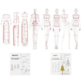 B089fszrql Extcct Fashion Drawing Template Ruler Set - Humanoid Patterns Design For Sewing