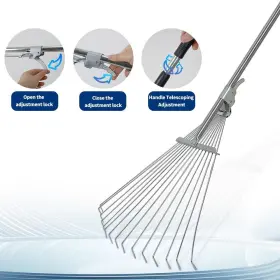 Fancial 742378635773 Adjustable Garden Leaf Rake 70 Inch Foldable Metal Yard For Leaves With Exp #2