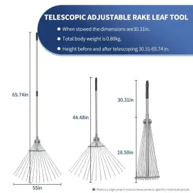 Fancial 742378635773 Adjustable Garden Leaf Rake 70 Inch Foldable Metal Yard For Leaves With Exp #3