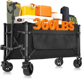 Tc001 Favoyard Foldable 150l And 360lbs Cart With All-terrain Wheels Brakes