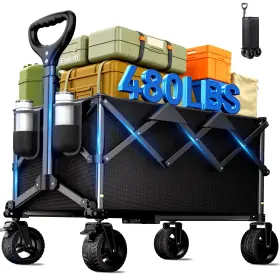 Fclpan 740953627328 Collapsible Wagon Cart With Universal Wheels 480lbs Wagons Carts Heavy Duty C