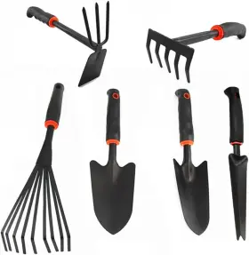 Cg-621d Fcveido Large Garden Tool Set With Non-slip Rubber Handle - 6 Piece Heavy Duty Black