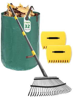 25tz Feblomst Garden Rake Set For Leaves Lawns 3-in-1 Gardening Tools Kit With 25 Tines Wide