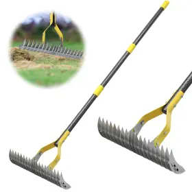 Tr19 Feblomst Thatch Rake 2-in-1 Lawns Manual Dethatcher With Adjustable Head 70 Inch Heavy D