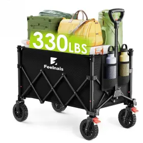 Feelnais 745978751829 Collapsible Wagon With Wheels Folding Cart Adjustable Handle 135