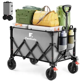 Feelnais 745978751843 Collapsible Wagon With Wheels Folding Cart Adjustable Handle 135