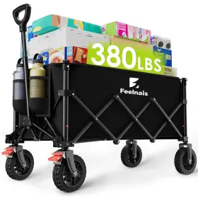 180l Feelnais 745978751850 Collapsible Wagon With Wheels Folding Cart Adjustable Handle