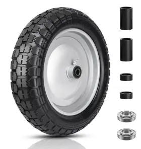 14.5-4.00-8 Feiloong 4.80/4.00-8 Flat Free Wheelbarrow Tire 14.5 Inch Solid Replacement With Spacer Kit