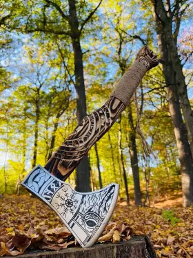 Fh-ax-002 Fh Traders Hand Forged Viking Axe Carbon Steel Blade With Ash Wood Handle And Leath