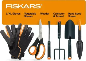 Fiskars 046561813338 Vegetable Garden Tool Set With Shears Seed Sower Trowel Cul