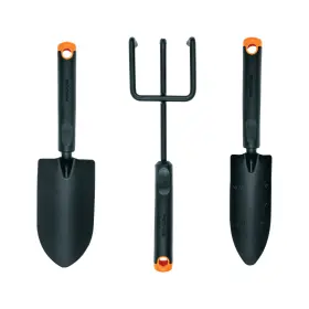 1071884 Fiskars 3 Piece Garden Tool Set With Trowel Transplanter And Hand Cultivator In Black