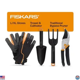 B0d88vfpmp Fiskars Indoor Gardening Tool Set - Bypass Pruner Trowel Cultivator And Gloves 4pc