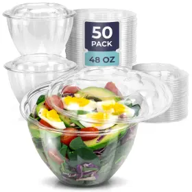 B0749rb73z Fit Meal Prep 50 Pack 48 Oz Disposable Plastic Clear Salad Bowls With Airtight L