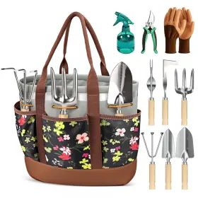 Fl007 Floraxa 10-piece Garden Tool Set Heavy-duty Stainless Steel Rust-proof Brown