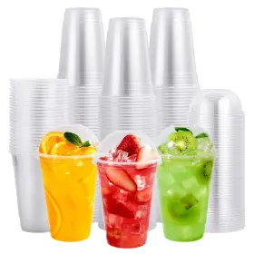 B09n6xbw1v Focusline 200pk 16oz Clear Plastic Cups With Dome Lids Disposable Cold Drinks