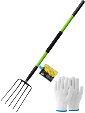 5-tine Forcolid Ss011 Pitch Fork-57 Inch Steel Garden Fork Heavy Duty Mulch With Cushion Gr