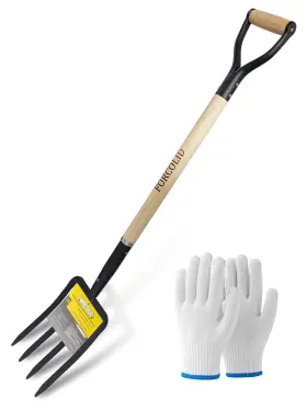 Sscz007 Forcolid Garden Fork 4-tine Spading Digging Pitch Fork-45inch Forged Steel Y-grip Wood