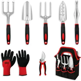 Cz-01 Fosiweelo Gardening Tool Set 8 Pieces Aluminum Heavy Duty Kit With Ergonomic Ha