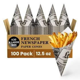 B084c41vl1 Friteshop Inc. Le Mende French Newsprint Paper Cones K-20 X-large 12.5 Oz - Disposabl