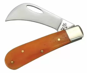 14-478osb Frost Little Hawkbill Linerlock Folding Pruning Knife - Orange Bone Handles