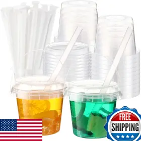 B0dzcpgm66 Funnymoom 50 Set 16 Oz Clear Plastic Cups With Lids And Straws For Ice Cream/drink