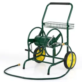 Garden Hose Reel Cart 694162381390 With 2 Wheels And Storage Basket-green - Color Green