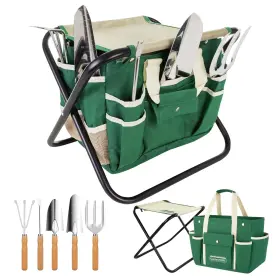 Gardenhome 878312001028 7-piece Gardening Tool Set Stainless Steel Tools With Wooden