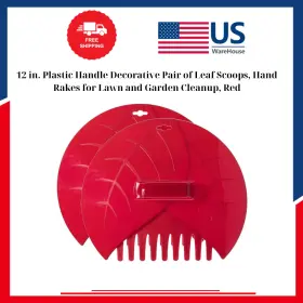 Qi003286.rd Gardenised 12 Inch Plastic Handle Decorative Pair Of Leaf Scoops Hand Rakes For Lawn And Ga