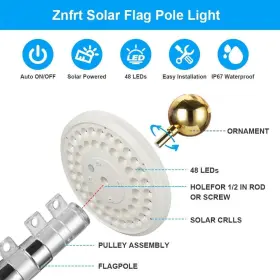 Garvee 955582011927 Solar Flag Pole Lights 48 Leds Super Bright Adjustable