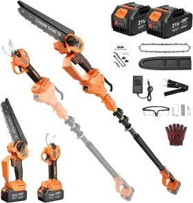 Gearzaar 973692194392 4-in-1 Cordless Pole Saw And Pruning Shears Combo Kit Trimmer 8 Inch Chainsaw Cutter