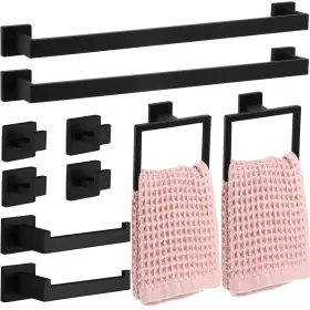 B0ddkzn3xw Gisafai 10 Pc Black Stainless Steel Bathroom Hardware Set Wall Mounted Towel Bar