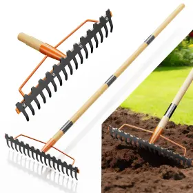 Ghv-br-01 Glimhirvox 17 Tines Wide Head Bow Rake For Soil Leveling Garden Heavy Duty With 55