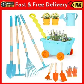 Gnayuij 445040122139 9-piece Kids Gardening Tools Set With Wheelbarrow Educational Toy For Boys And Gi