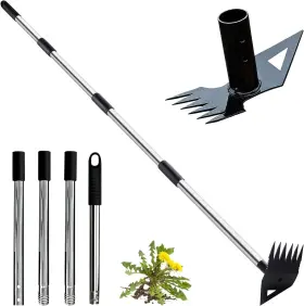 Dd03558a Gokszeud Long Handle Weeding Garden Rake 2-in-1 Manual Weed Puller Tool Manganese Steel