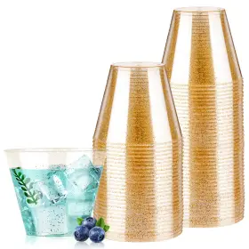 B0cjy7bvwf Goodluck 50x 9oz Gold Glitter Plastic Cups Disposable Cocktail And Party