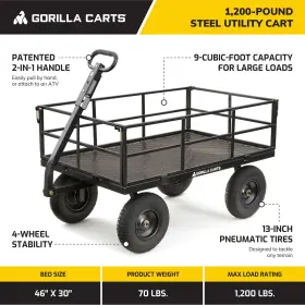 Gorilla Carts 722571011086 Cart 9 Cubic Feet Heavy Duty Steel Utility Wagon Black For Parts #2