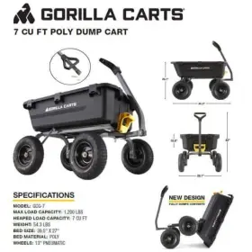 Gcg-7 Gorilla Carts Patented Poly Bed Dumping Garden Cart 1200 Lbs Capacity Pull/tow Handle Design #3