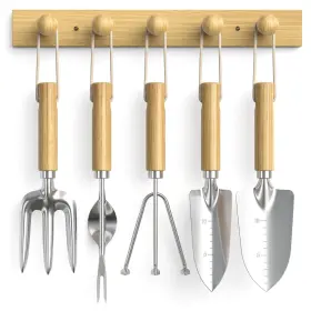 Wh001 Grenebo Wood Wall Hooks Organizer Gardening Tool Set 6-piece Garden Tools With 5 Stu