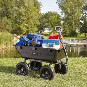 Grilla Carts 826705635510 Pull Wagon Poly Dump Cart Heavy Duty Powder Coated Steel Frame 6 Cu Ft Capacity