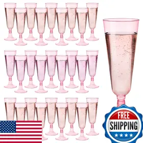 B0fktbrjzy Guanqiao 200 Pink Plastic Champagne Flutes 5.5oz Disposable Wine Glasses
