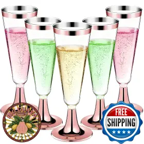 B0fr4zfhl9 Guanqiao 40-pk 5.5oz Clear Plastic Champagne Flutes Stemless Wine Glasses Disp