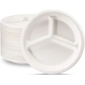 3-compartment Gusto B083mv9yyx 10 Inch Compostable Paper Plates 125 Pack White Heavy-duty D